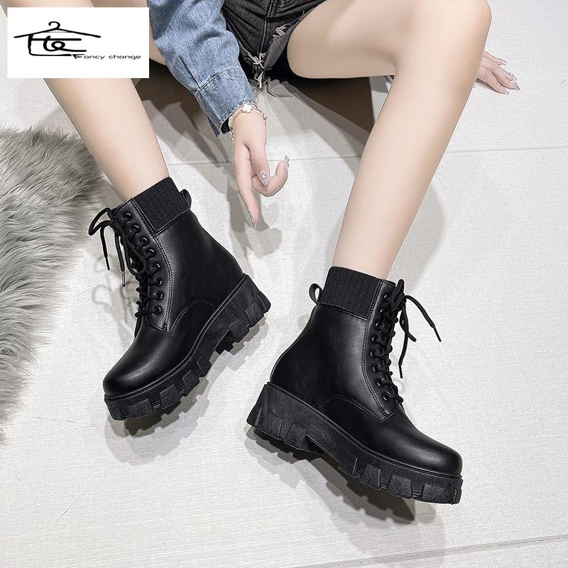 Giày boot ống thấp đế vừa phối lưới rỗng thoáng khí kiểu mùa hè phong cách mùa hè nước Anh trẻ trung dành cho nữ