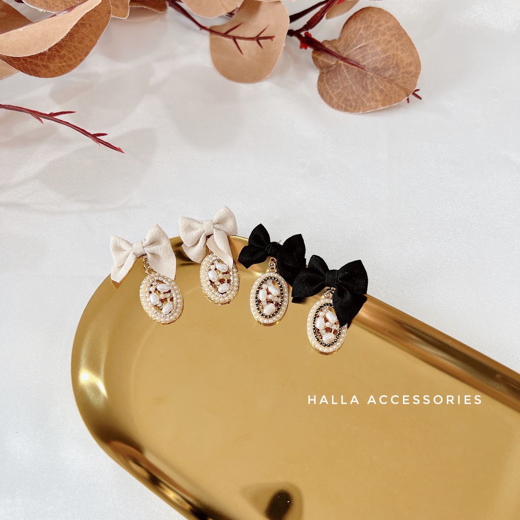 Khuyên tai Nơ Nhung tiểu thư Vintage HALLA BT152 BT153