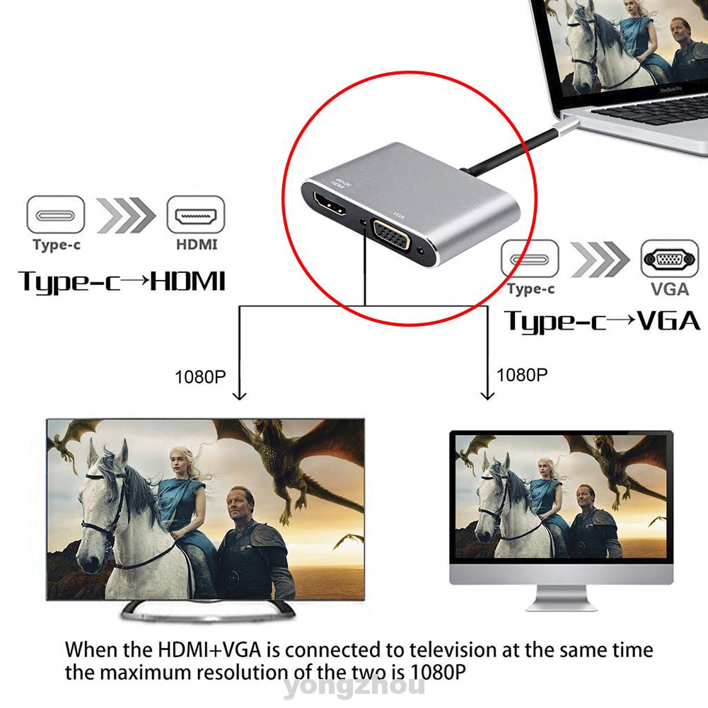 Type-C To HDMI VGA Practical Converter Audio Data Transmission USB 3.1 4K Adapter