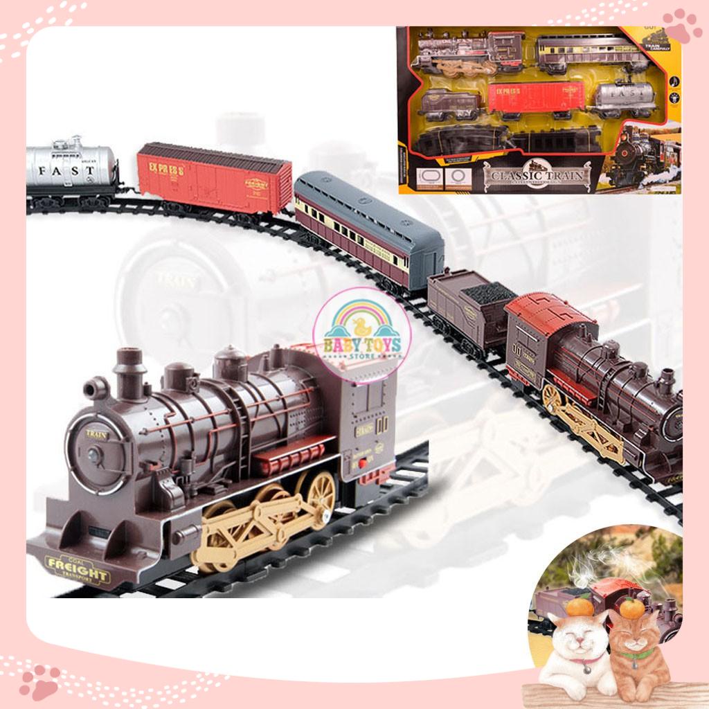 Bộ Đồ Chơi Tàu Hỏa CLASSIC TRAIN Chạy PIN, Cỡ Lớn, Mô Phỏng Khói Đèn, Đường Ray 126x84cm, Dòng Cao Cấp