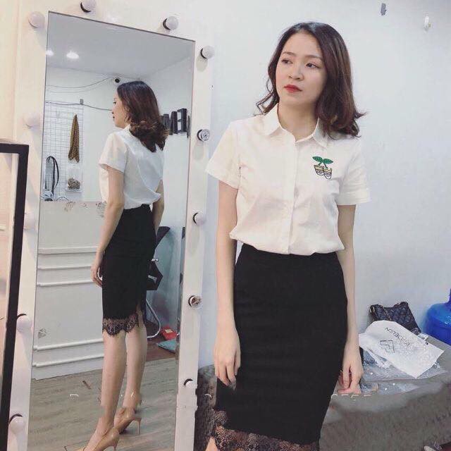 CHÂN VÁY BÚT CHÌ có khóa séc kéo sẻ sau phối ren thời trang nữ | BigBuy360 - bigbuy360.vn