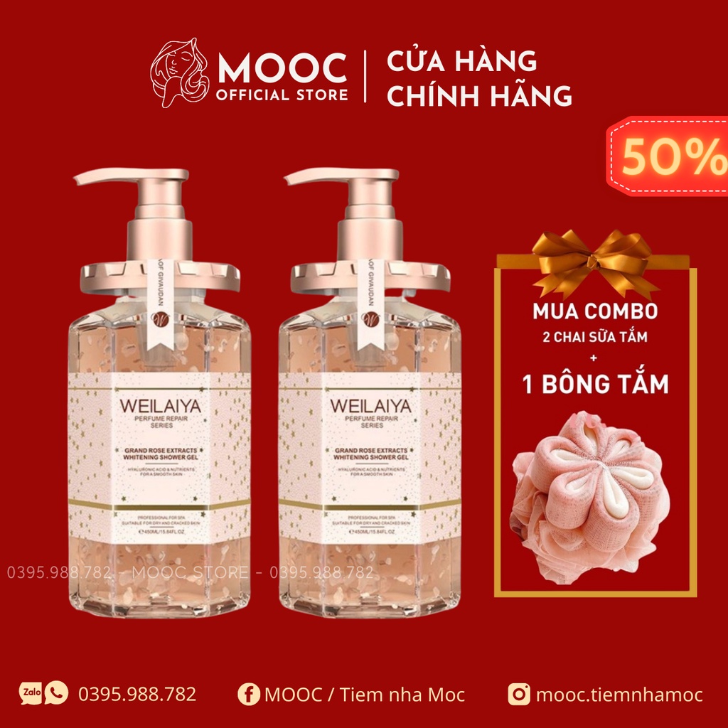Sữa tắm Weilaiya trắng da cánh hoa hồng Damask 450ml