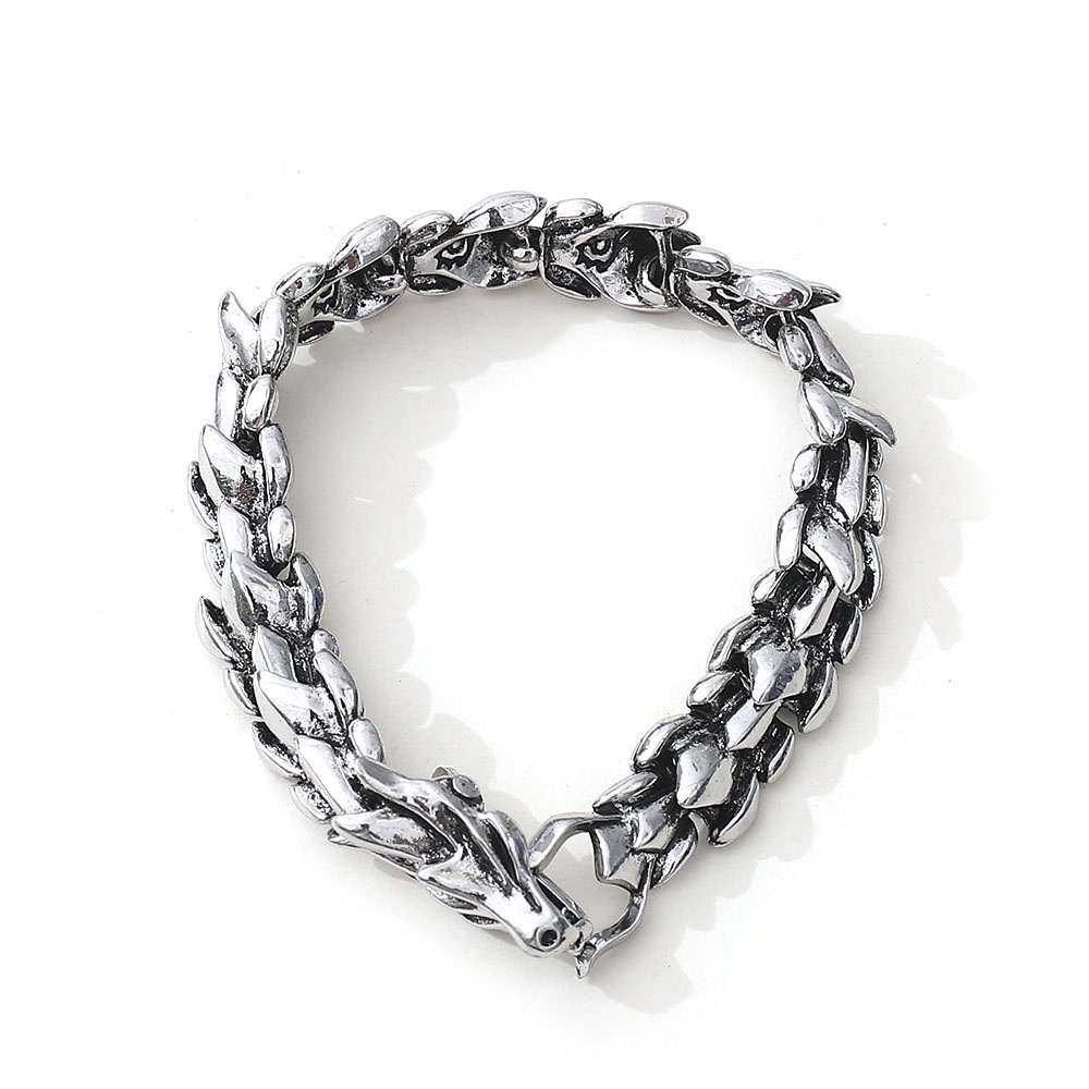 Vòng Tay Mắt Xích Bằng Thép Không Gỉ Họa Tiết Vảy Rồng Phong Cách hip hop punk Cho Nam