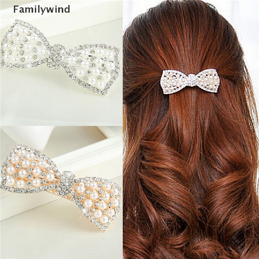 Kẹp Tóc Hình Nơ Đính Ngọc Trai Pha Lê Thời Trang Cho Nữ