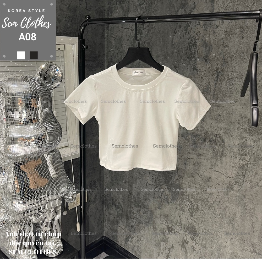 Áo croptop nữ, ôm body kiểu ngắn tay thun gân 100% cotton hàng đẹp 2 màu trắng đen A08 SEMCLOTHES | BigBuy360 - bigbuy360.vn