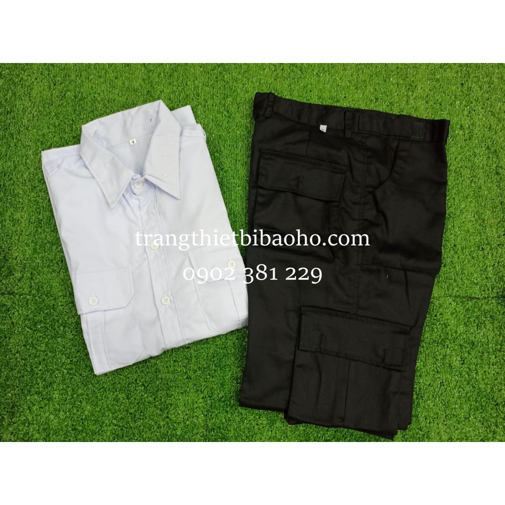 Quần bảo vệ đen túi hộp 6 túi kèm áo bảo vệ trắng cộc tay - đủ size