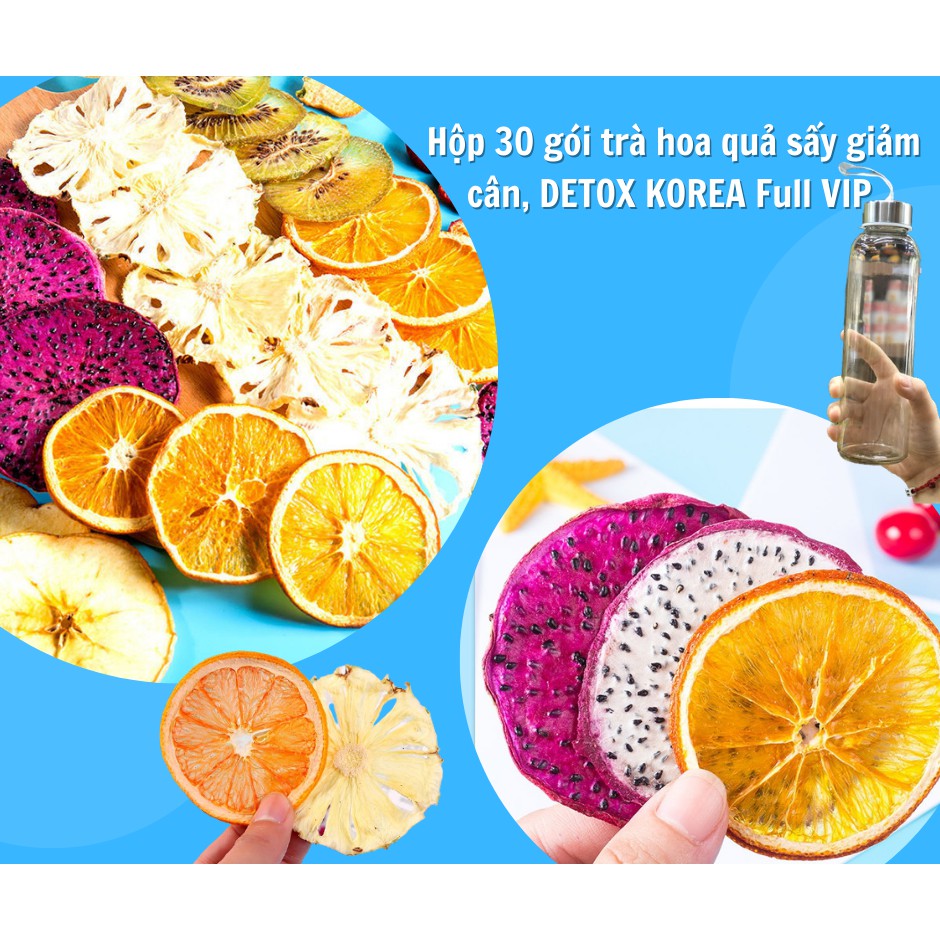 Hộp 30 gói DETOX KOREA Full VIP - Tặng bình thủy tinh 500ml + đường, không kèm túi vải - Thanh lọc cơ thể