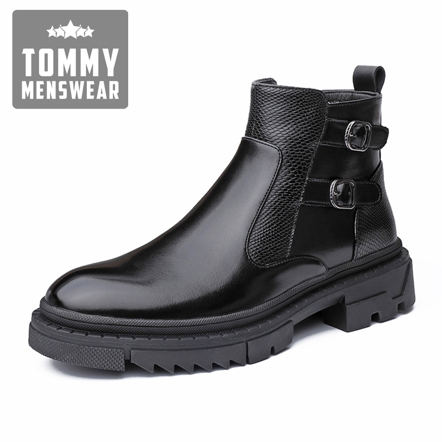Giày Nam Cổ Cao Đen Khóa Kéo Da Bò Thật Đẹp TOMMY Giày Đen Nam Đế Cao Công Sở GNK158 | BigBuy360 - bigbuy360.vn