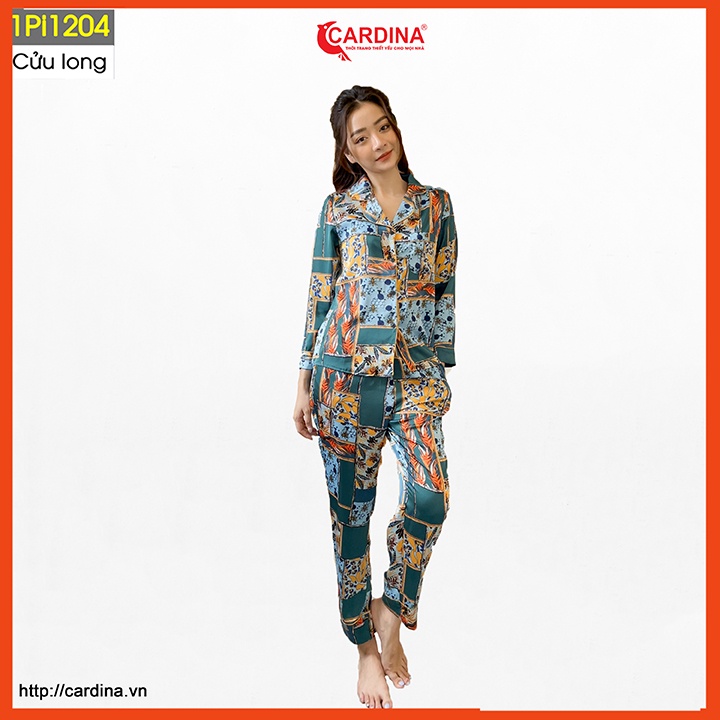 Đồ bộ pijama nữ CARDINA chất lụa satin Nhật cao cấp quần dài áo cộc tay họa tiết tinh tế trẻ trung 1Pi12.