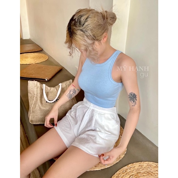 Áo Ba lỗ cổ tròn croptop màu basic chất gân dày tôn dáng mặc hè