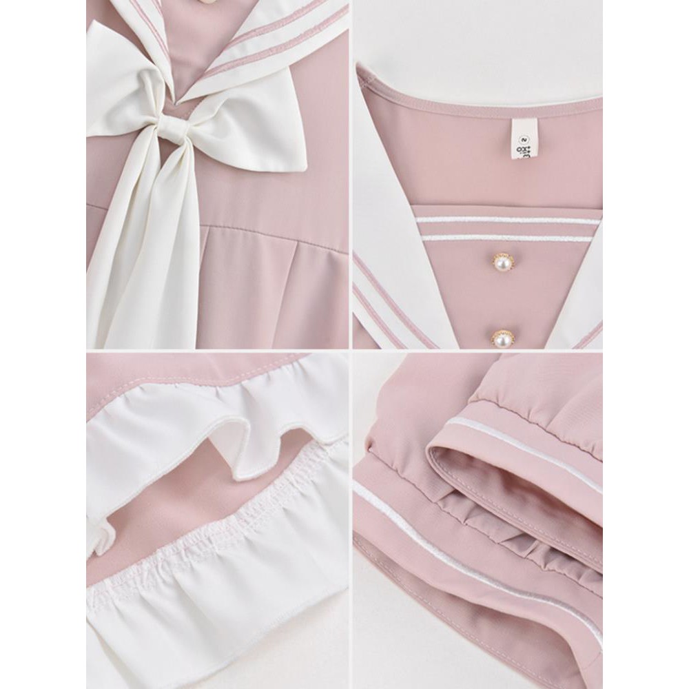 [ORDER TMALL 349] Váy Babydoll, Đầm Loli Hải Quân Cổ Nơ Siêu Cute