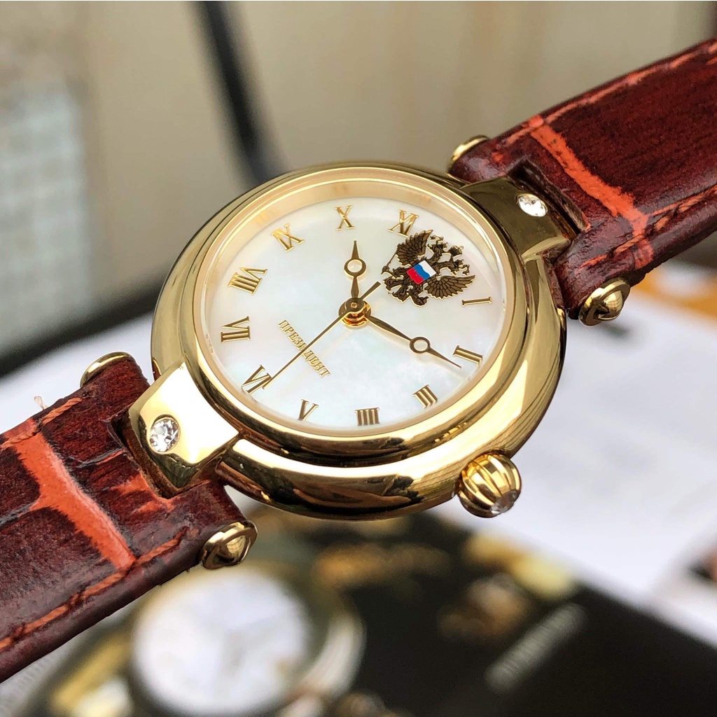 Đồng hồ Poljot President Nga nữ 5026111. Đồng hồ nữ máy pin, mặt khảm trai, size 26, chống nước 3ATM