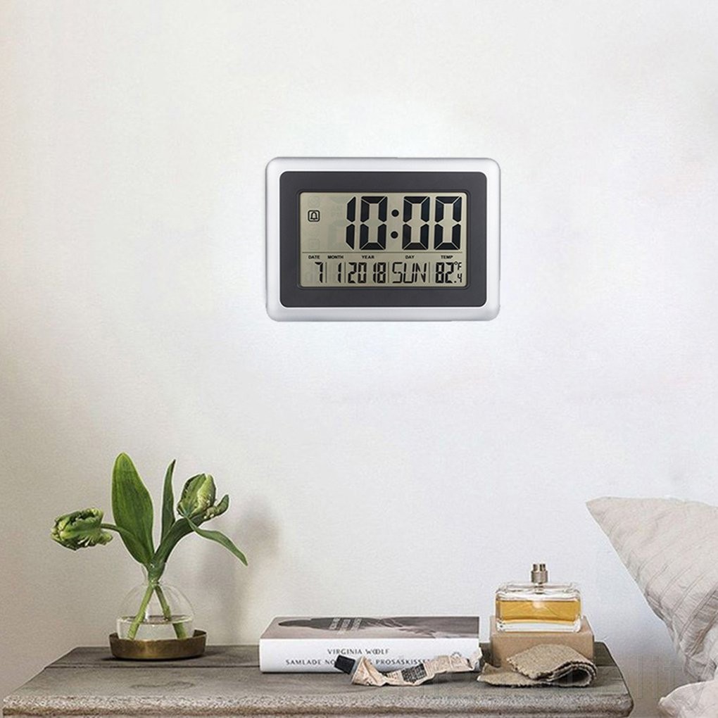 LCD Digital Large Wall Clock Thermometer Desk Calendar Time Alarm Electronic Indoor Home Temperature Meter runbu998 store