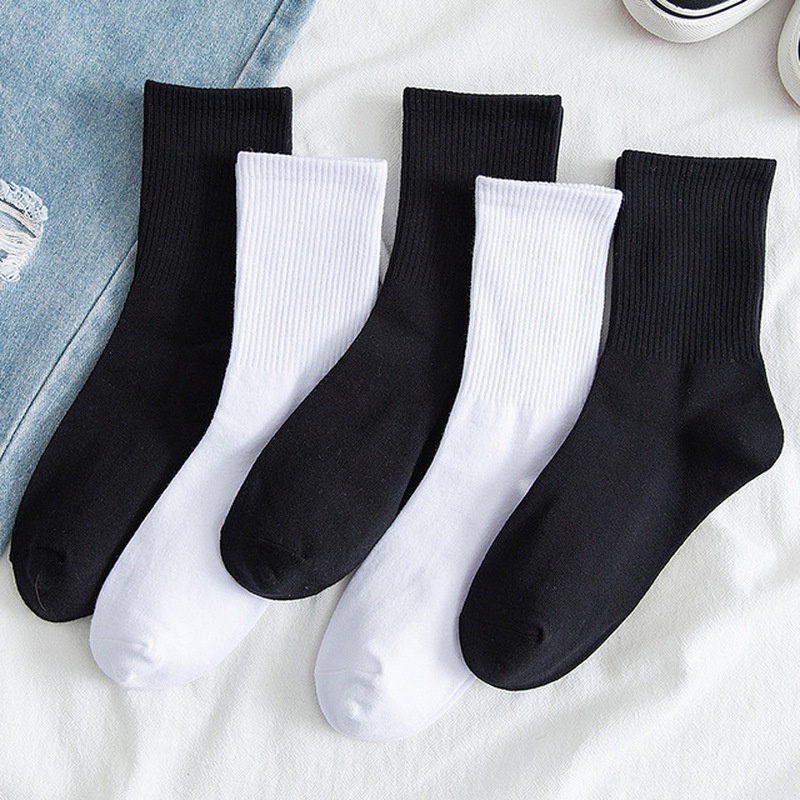 We flower Vớ Thể Thao Bằng cotton Màu Trắng Đen Cổ Điển Thời Trang Cho Nam Và Nữ
