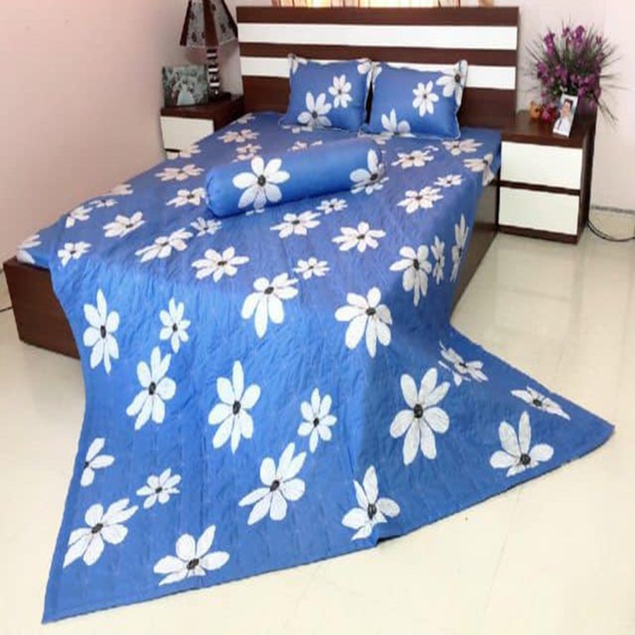 Sét Chăn Ga Gối 5 Món Cotton Poly Emmidecor Mẫu Hoa Bèo