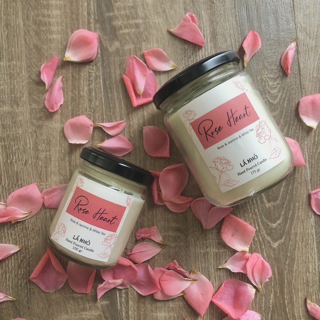 [Mã BMBAU50 giảm 10% đơn 99k] Nến thơm LÁ NHỎ Rose Heart (Hoa Hồng + Hoa Nhài + Trà Trắng) Quyến rũ Tinh tế