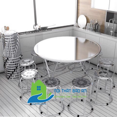 Bộ bàn ghế inox 201 dành cho 10 người,chân ghế phi 25, dầy 0.7mm | BigBuy360 - bigbuy360.vn