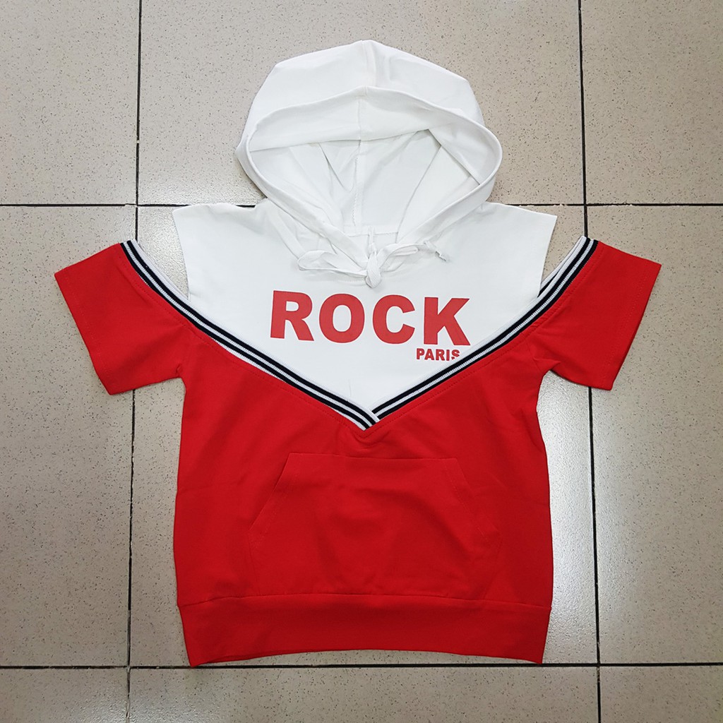 Áo thun hoddie chữ Rock cá tính cho bé gái diện Noel Tết