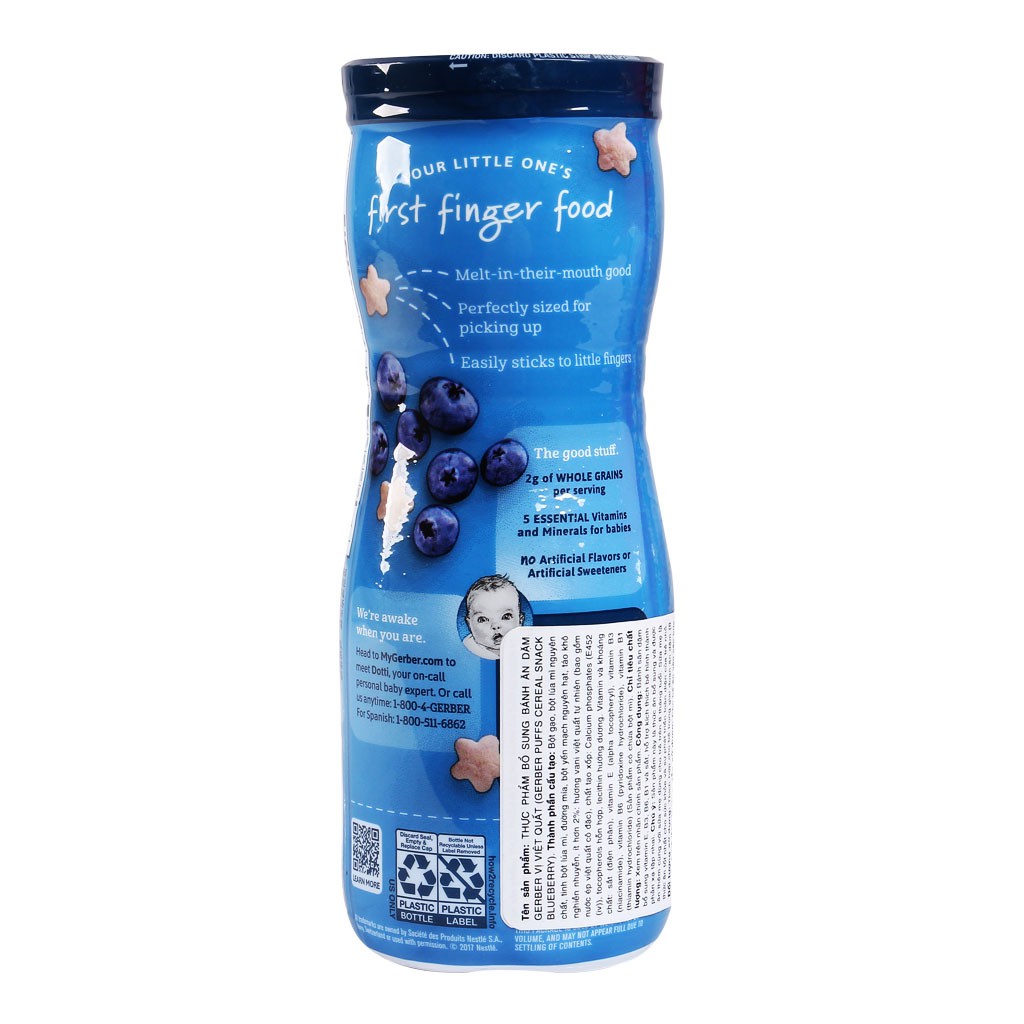 [CHÍNH HÃNG] Bánh Ăn Dặm Gerber Puffs Blueberry (Hương Việt Quất) Hộp 42g