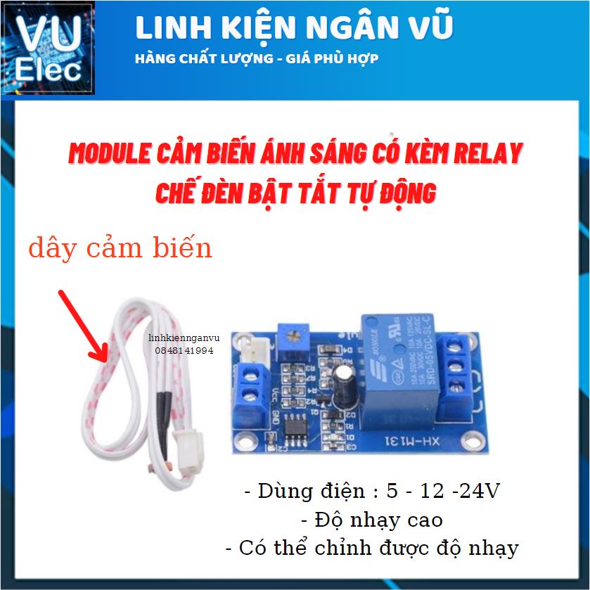 Module Cảm Biến Ánh Sáng Có Relay, mạch chế bật đèn tự động ban đêm