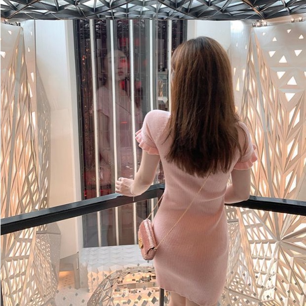 Đầm SUXI dệt kim ngắn tay màu sắc đơn giản thời trang hè cho nữ