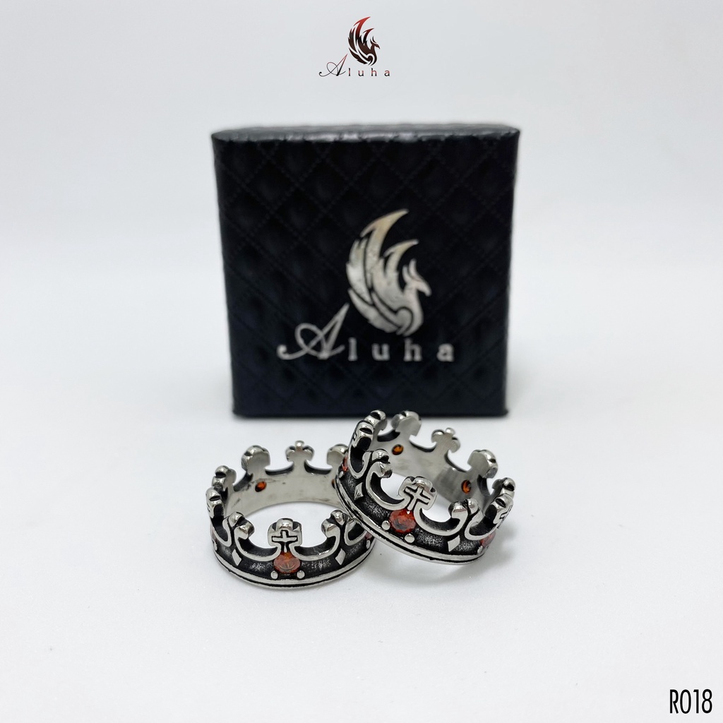 Nhẫn Titan không rỉ Vương miện King phong cách Gothic La Mã đính đá, nam nữ đeo được - R018 - Aluha
