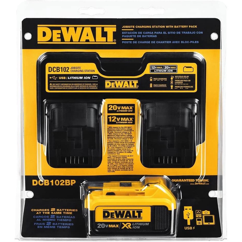 Bộ Sạc Kèm Pin DEWALT 20V MAX* Charging Station for Jobsite with 4Ah Battery Pack (DCB102BP)