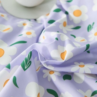 Bộ Chăn Ga Gối Cotton Poly Hoa Cúc Tím