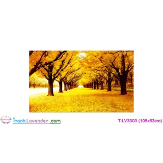 [T-LV3303]Tranh thêu chữ thập Phong cảnh Mùa thu lá vàng (105x63cm)