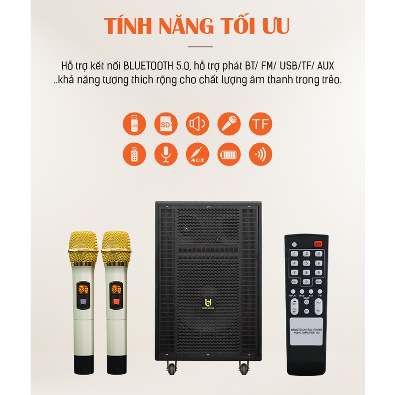 Loa Kéo Bluetooth Karaoke BDSOUND BD-8012, remote điều khiển từ xa,  bảo hành 12 tháng đổi mới nếu lỗi sản phẩm