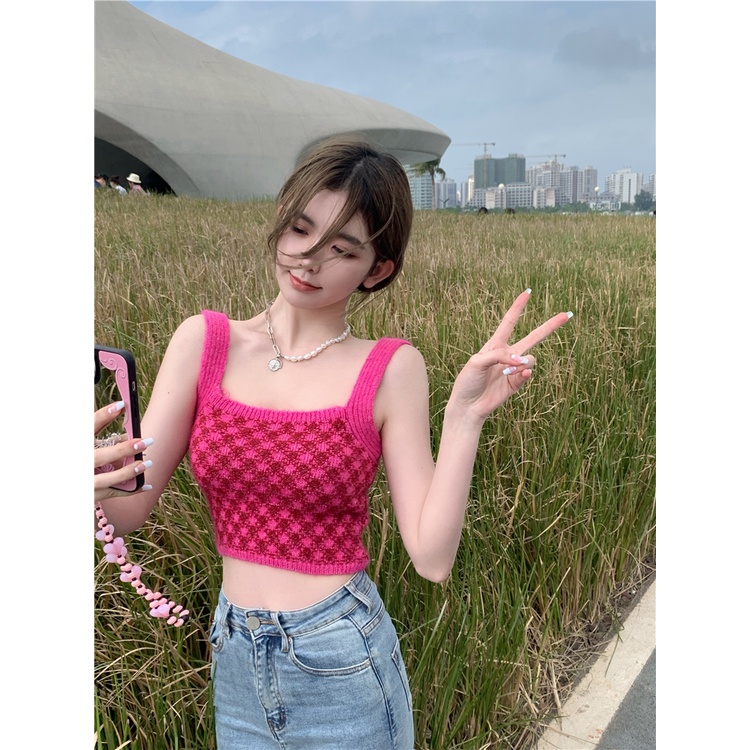 Cocory vn Áo Croptop Dệt Kim Trễ Vai Kẻ Sọc Caro Quyến Rũ Thời Trang Hè Cho Nữ