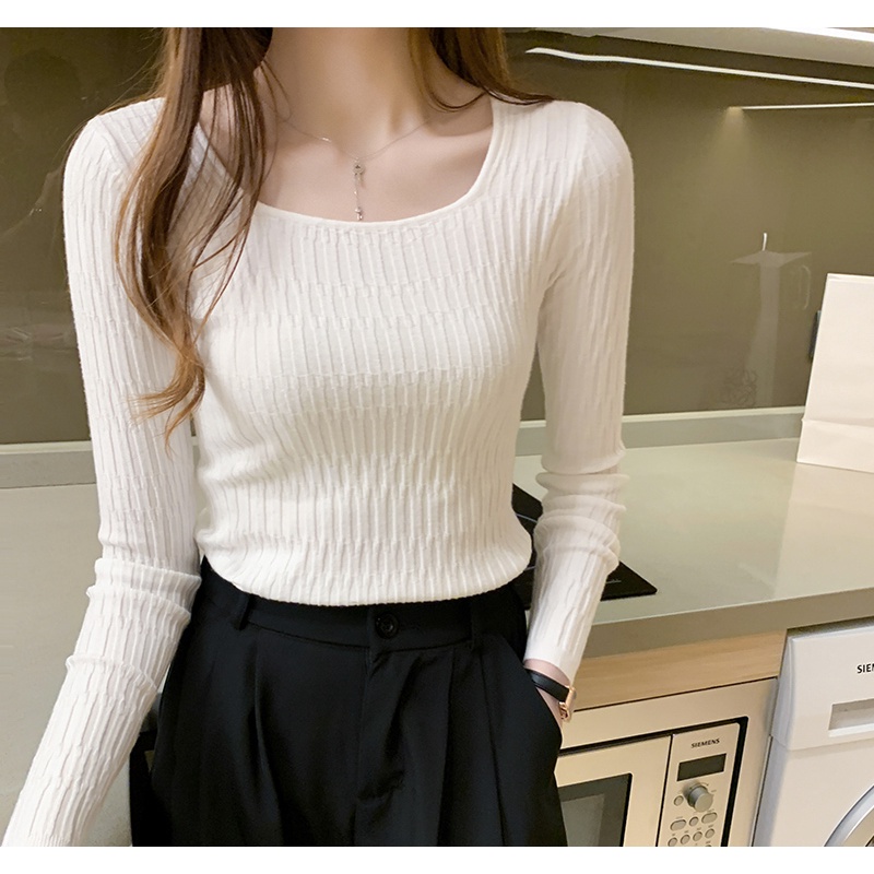 Áo len ZHELIHANGFEI tay dài cổ thấp ôm dáng thời trang xinh xắn dành cho nữ