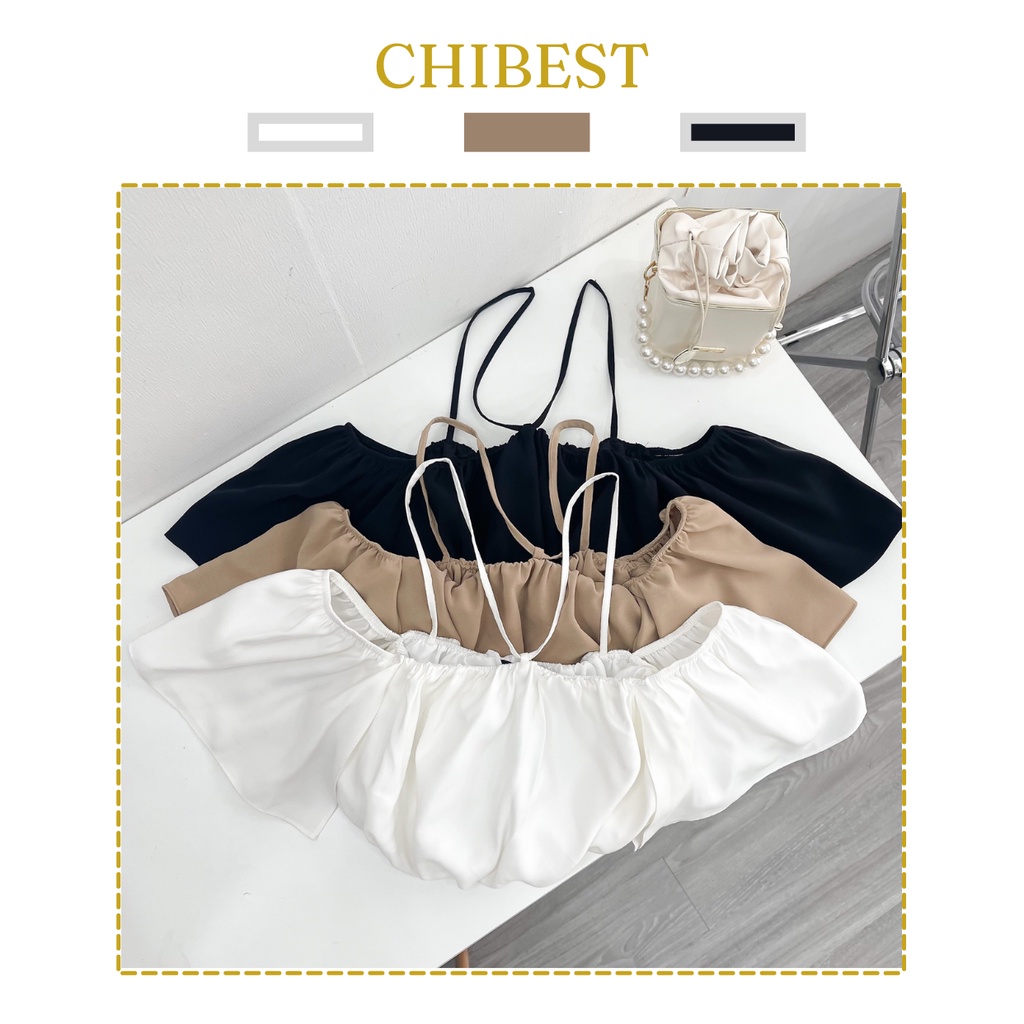 Áo croptop trễ vai quây ngực phối dây cổ tay kiểu cánh tiên sexy AAB612 CHIBEST