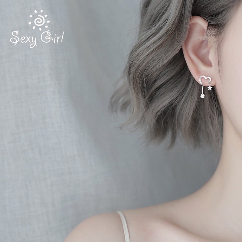 Bông Tai Mạ Bạc 925 Hình Ngôi Sao / Trái Tim Phong Cách Hàn Quốc Quyến Rũ Cho Nữ