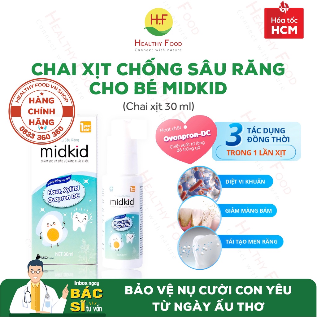 [CÔNG NGHỆ NHẬT] - Xịt Chống Sâu Răng MidKid Cho Bé từ 1 Tuổi - Bảo vệ men răng, chống sâu, ố vàng, mủn răng (Chai 30ml)