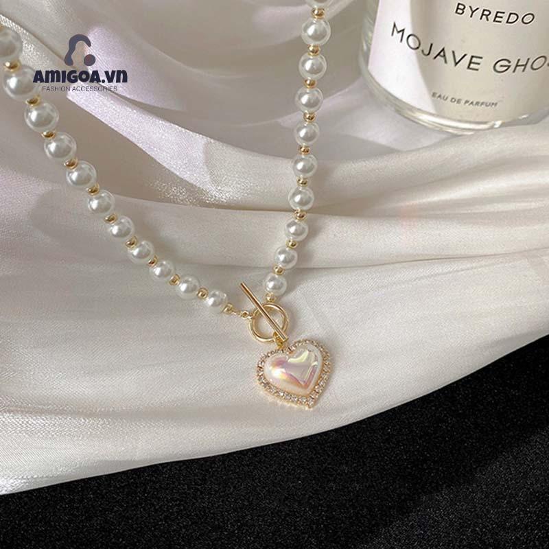 ✨✨Vòng cổ Mặt Trái Tim Đính Ngọc Trai Thời Trang Cho Nữ