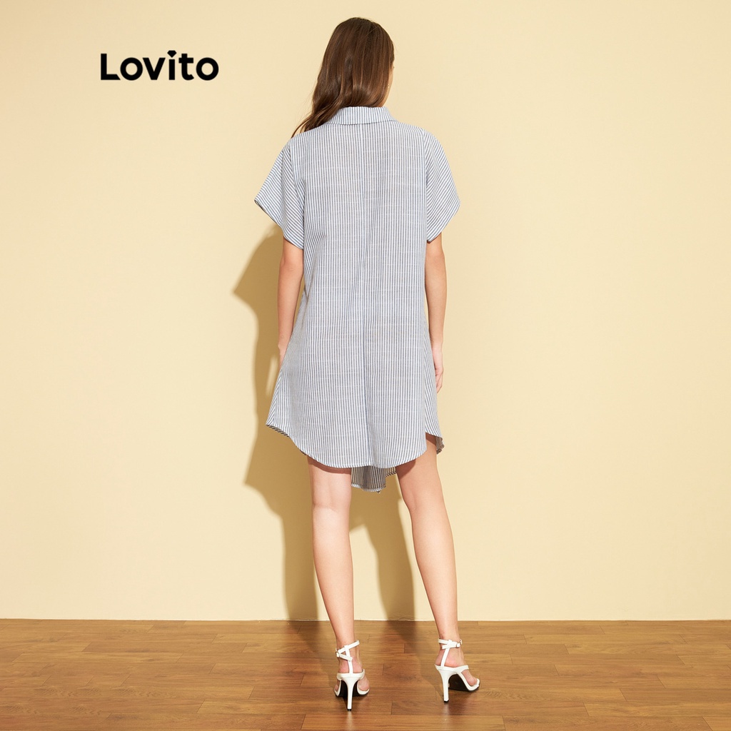 Đầm Lovito cảm giác mát mẻ thắt nút họa tiết sọc màu trơn thường ngày L25ED032 (màu xanh dương nhạt)