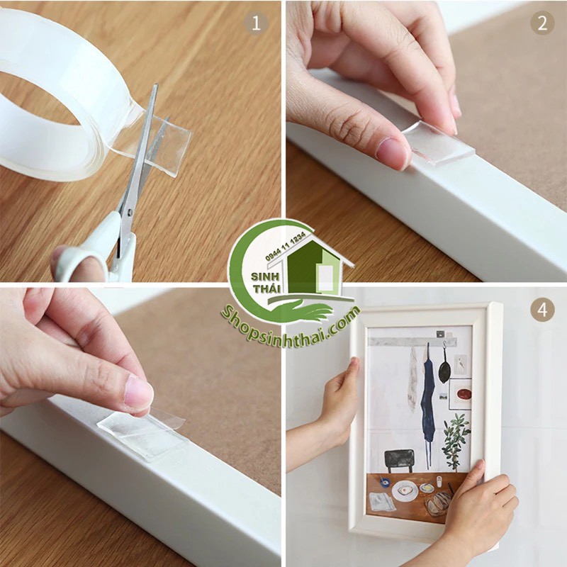 Băng keo đa năng bản rộng 2cm dính 2 mặt trong suốt - siêu dính các dụng cụ trong nhà