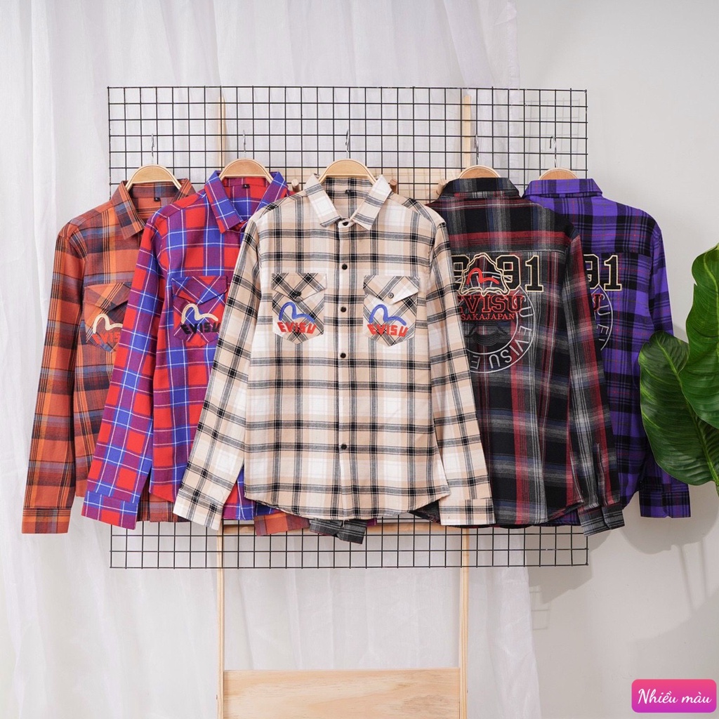 Áo sơ mi nam Sọc Caro Tay Dài Thêu Cao Cấp Quảng Châu Cotton Mềm Mịn Nhiều Màu M212