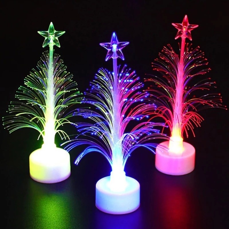 Cây Thông Giáng Sinh Mini Bằng Sợi Quang Học Trong Suốt Có Đèn LED Chạy Bằng Pin Dùng Trang Trí Nhà Cửa
