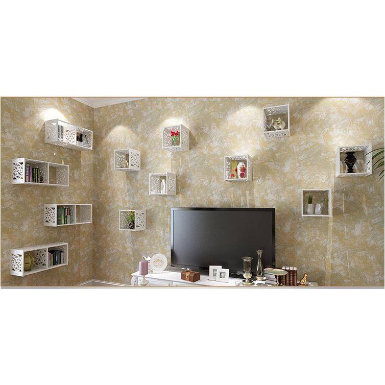 Kệ treo tường decor 2  hình ô vuông gỗ nhựa họa tiết hoa văn đẹp vừa để trang trí tường nhà vừa để đồ tiện dụng