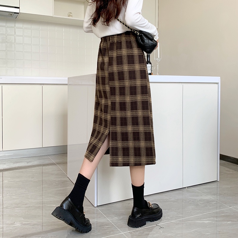 Chân váy chữ A SUXI lưng cao họa tiết sọc caro phong cách cổ điển thời trang cho nữ