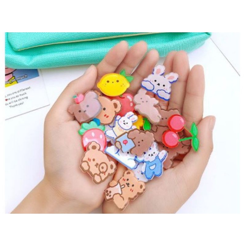 Pin cài áo, huy hiệu cài áo, ghim cài áo quần hoạt hình họa tiết động vật, hoa quả trái cây dễ thương