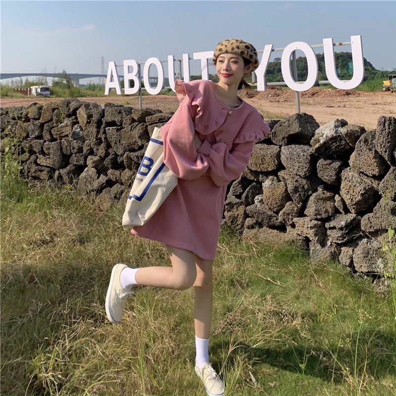 IELGY  Áo sweater Cổ Búp Bê Dáng Rộng Thời Trang Cho Nữ