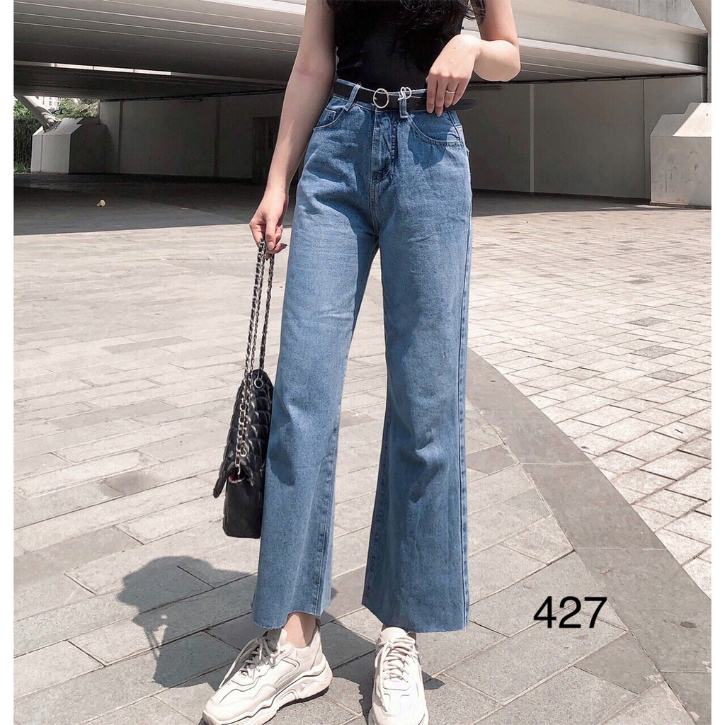 Quần jeans dài nữ ống suông đứng lưng cao 65, basic trơn đơn giản nhưng chất, quần bò rin culottes rách nhẹ chuẩn form