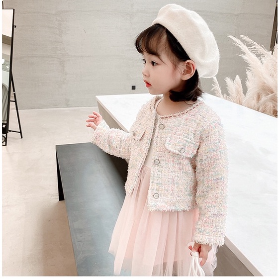 Váy thu đông bé gái kèm áo khoác dạ xinh xắn và tặng túi đeo siêu cute size 10-18kg [SV12]