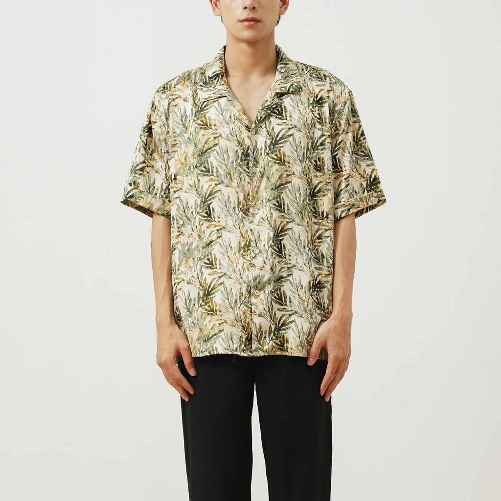 Áo Sơ Mi Cộc Tay Cổ Ve Nam Hoạ Tiết Lá Xanh UNICUS Siber Shirt | BigBuy360 - bigbuy360.vn