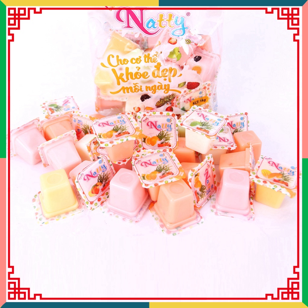Thạch hộp sữa chua Natty túi quai xách, thạch Natty Long Hải tải trọng 972 g