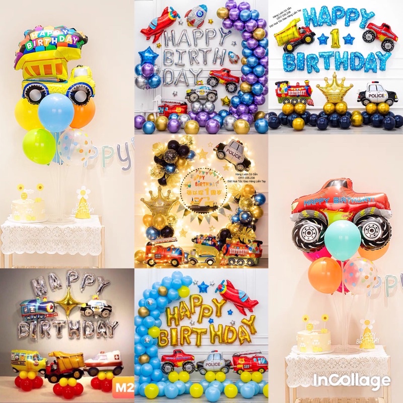 Set bóng Xe Hơi Bóng Chữ HPBD Xe Và Bóng Sao Vương Miệng Y Hình