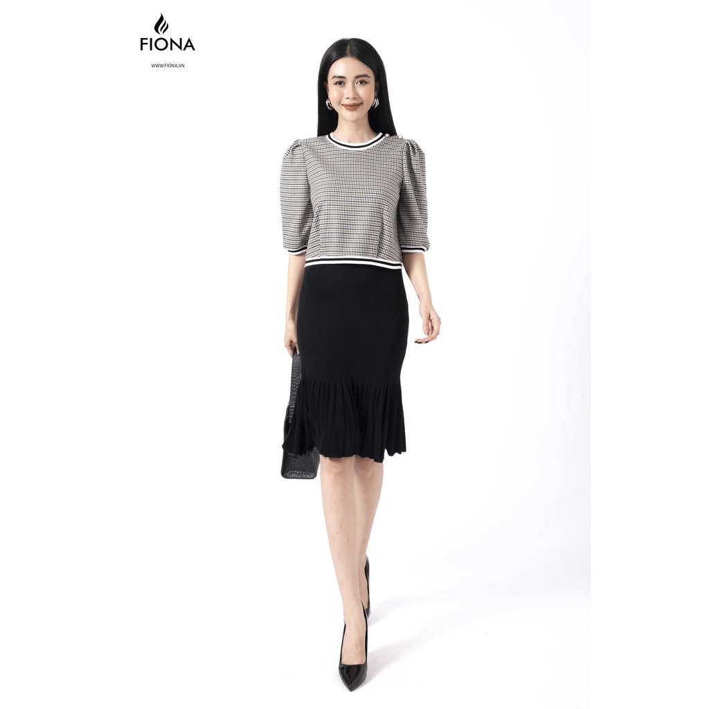 Áo sơ mi Croptop tay lỡ FIONA, áo sơ mi tay bồng, áo công sở thu đông cổ tròn, gấu xếp ly F550666